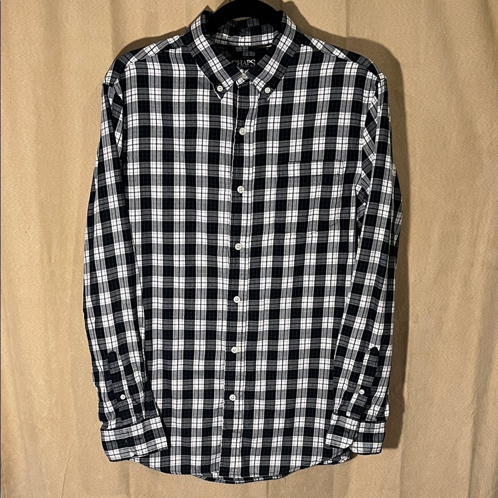 Chaps Black and White Plaid Button-Down Shirt